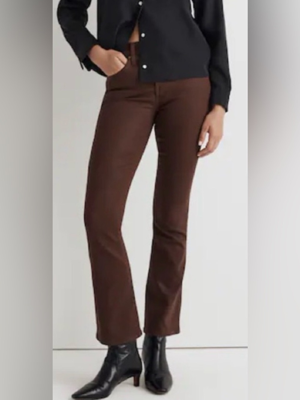 MADEWELL FAUX LEATHER MID RISE KICK OUT BROWN PANTS JEANS NWT Size 29